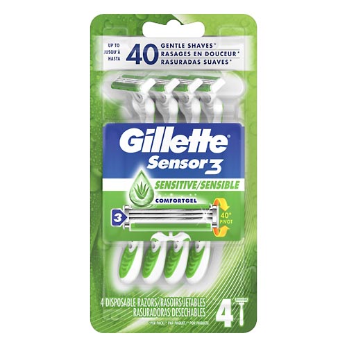 Image for Gillette Razors, Disposable, Sensitive, Sensor 3,4ea from TED PHARMACY