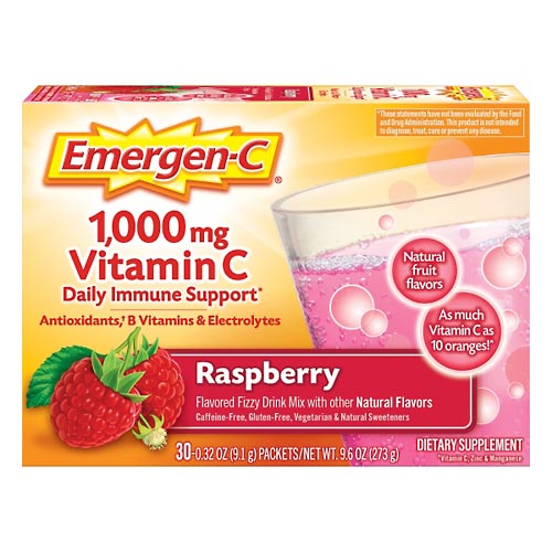Image for Emergen C Vitamin C, 1,000 mg, Fizzy Drink Mix, Raspberry,30ea from TED PHARMACY