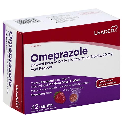 Image for Leader Omeprazole, 20 mg, Tablet, Strawberry Flavor,42ea from TED PHARMACY