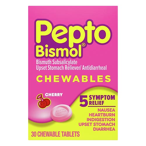 Image for Pepto Bismol Upset Stomach Reliever/Antidiarrheal, Chewable Tablets, Cherry,30ea from TED PHARMACY