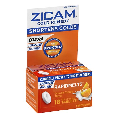 Image for Zicam Cold Remedy, Orange Cream, Ultra, Quick Dissolve Tablets,18ea from TED PHARMACY