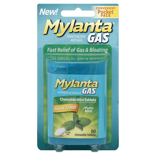 Image for Mylanta Anti-Gas, Chewable Mini-Tablets, Arctic Mint, Convenient Pocket Pack,50ea from TED PHARMACY